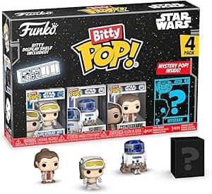Funko Bitty POP SW - Luke, 4-Pack and A Surprise Mystery Mini Figure - 0.9 Inch (2.2 Cm) - Star Wars Collectable - Stackable Display Shelf Included - Gift Idea - Party Bags Stocking - Cake Topper