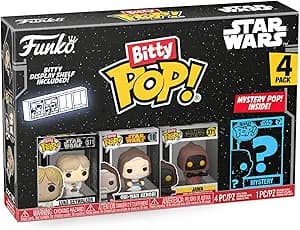 Funko Bitty POP! Star Wars - Luke, 4-Pack - Luke Skywalker, OBI-Wan Kenobi, Jawa and A Surprise Mystery Mini Figure - 0.9 Inch (2.2 Cm) Collectable - Stackable Display Shelf Included - Gift Idea