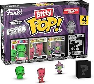 Funko Bitty Pop The Nightmare Before Christmas - Oogie Boogie 4PK - Oogie Boogie, Lock, Shock and A Surprise Mystery Mini Figure - 0.9 Inch (2.2 Cm) Collectable - Stackable Display Shelf Included