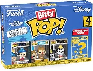 Funko Bitty POP! Disney - Sorcerer Mickey, 4-Pack - Sorcerer Mickey, Dale, Princess Minnie and A Surprise Mystery Mini Figure - 0.9 Inch (2.2 Cm) Collectable - Stackable Display Shelf Included