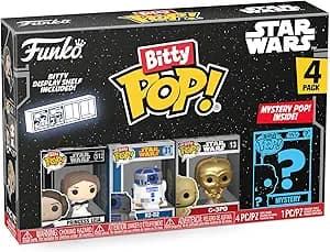 Funko Bitty POP! Star Wars - Leia, 4-Pack - Princess Leia, R2-D2, C-3PO and A Surprise Mystery Mini Figure - 0.9 Inch (2.2 Cm) Collectable - Stackable Display Shelf Included - Gift Idea